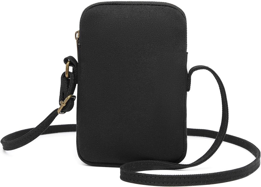 Small Crossbody Purse Zipper Cell Phone Bag Mini Shoulder Purse Wallet Smart Phone Wallet with Credit Card Solts | Small, Zipper, Mini, Wallet, Credit Card Slots (Black/Canvas)