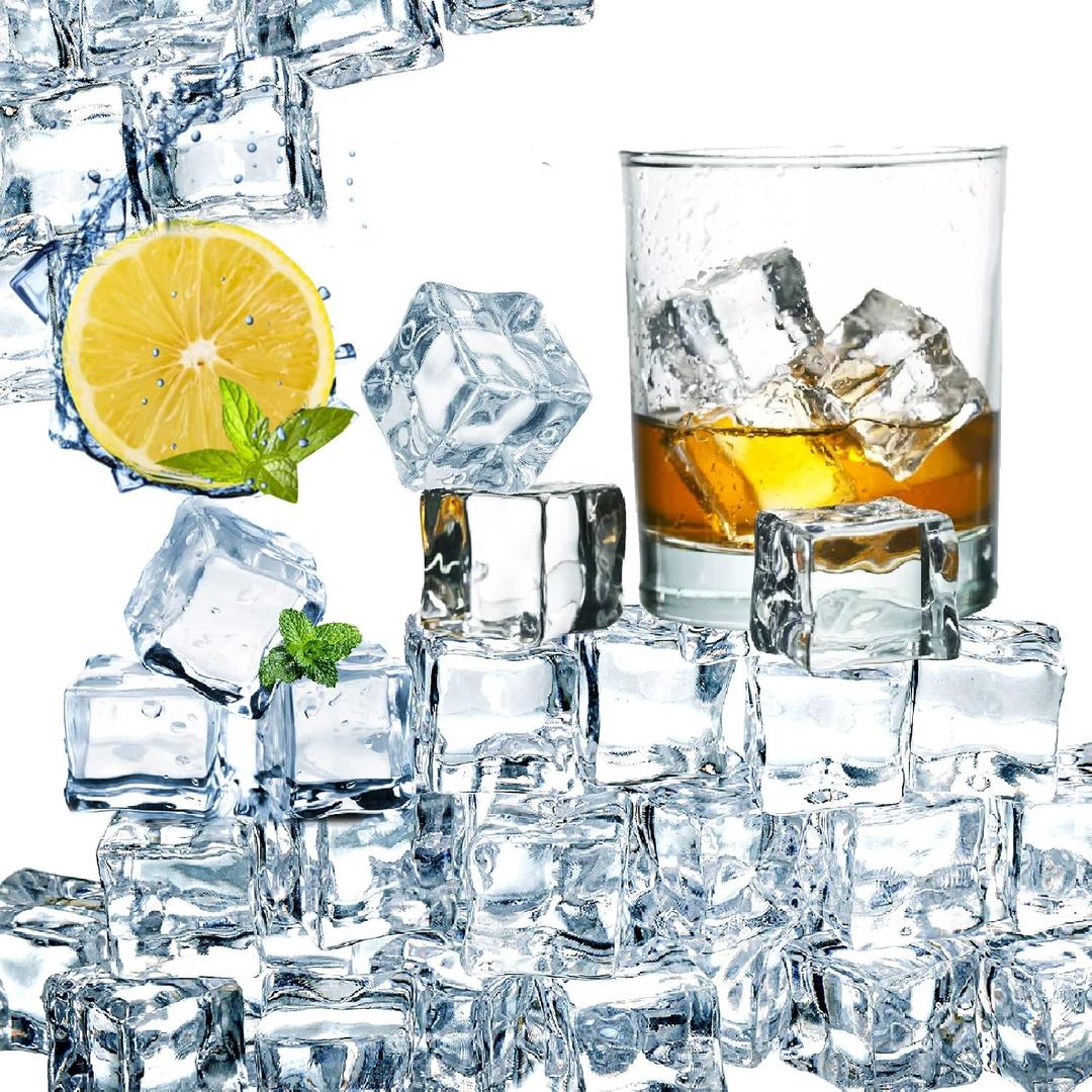 Hacaroa 150 Pack Clear Fake Ice Cubes, 0.7" (18mm) Acrylic Decorative Ice Rocks Square Artificial Crystals Vase Rocks for Home, Wedding Decoration, Vase Fillers, Photography Props, Party Table Scatter