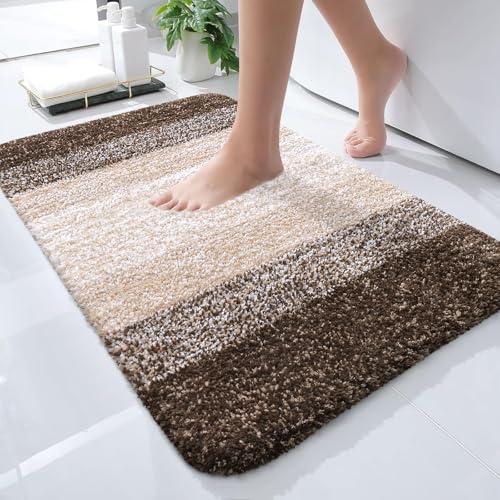 OLANLY Small Bathroom Rugs Mat 24x16, Extra Soft Absorbent Microfiber Bath Rugs, Rubber Backing, Quick Dry, Washable Bath Mats for Bathroom Floor, Tub and Shower, Home Decor Accessories, Light Brown