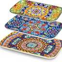 Vancasso Serving Platters Set of 3, 16"/14"/12" Inch Rectangular Trays Extra Large, Ceramic Bohemian Serving Dish for Entertaining Food, Microwave & Dishwasher Safe, Vintage