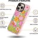 for iPhone 16 Pro Max Case Cute - Compatible with Magsafe - Durable Shockproof 6.6 ft Drop Impact Phone Case - Funny Passion Flower Design (6.9") Glitter Pink