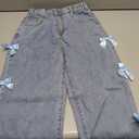 WDIRARA Girl's Cute Bowknot Elastic Waist Jeans High Waisted Straight Leg Denim Pants, Blue Size 12yrs
