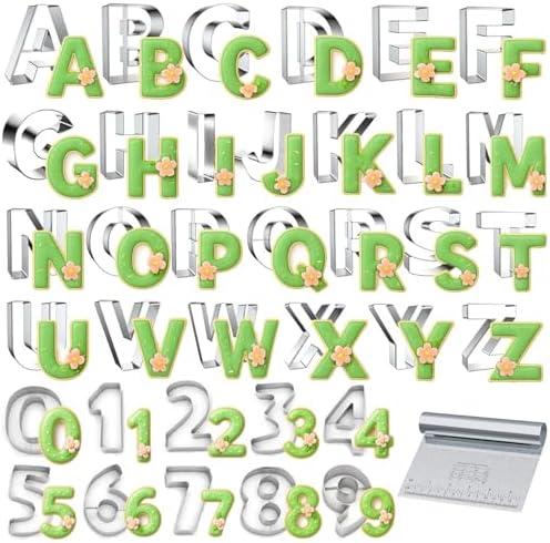 xify’s 36 Pcs Alphabet & Number Cookie Cutters, 3 Inch Assorted Sizes Stainless Steel Cookie Cutter Sets, Fondant & Dough Fruit Molds for Party Birthday Christmas Decorations, Includes Steel Scraper