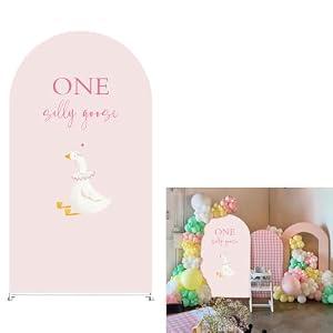 Arch Backdrop Cover for One Silly Goose Baby Shower Arch Frame Stretchy Cover Pink Plaids Girls 1st Birthday Party Fiesta Decorations (7.2x4ft Cover)