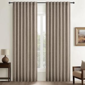 Thick Burlap Curtains 84 Inch Length 2 Panels for Living Room, Country Boho Linen Dark Flax Beige Blend Pleated Sheer Curtain for Bedroom Light Filtering Privacy Window Drapes Back Tab 52"Wx84"L