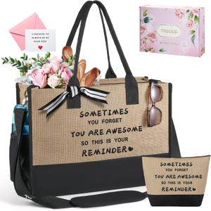 Birthday Retirement Gifts for Women Personalized Gifts for Friend Sister Bridesmaid Teacher Jute Tote Bag and Makeup Bag (Sometime)