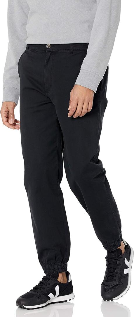 Amazon Essentials Men's Straight-Fit Washed Cotton Chino Jogger Pant (Medium, Black)