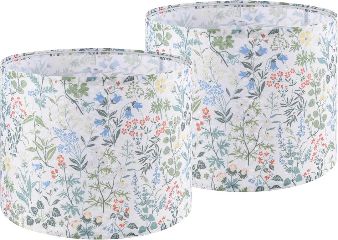Lamp Shades Set of 2 for Table Lamps, 13" Top x 13" Bottom x 10" High(Spider), Printed Floral Medium Drum Lampshades, for Living Room,Bedroom Desk Lamps Replacement, Easy Assembly Required, By GO&SO, 13*13*10IN - 2PC
