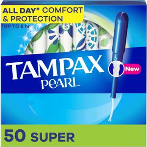Tampax Pearl Tampons, with LeakGuard Braid, Super Absorbency, Unscented, 50 Count
