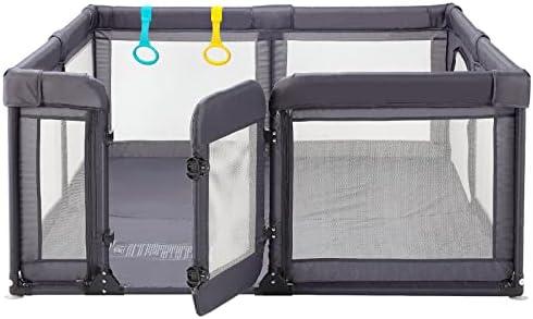 Baby Playpen,Large Playpen for Babies and Toddlers,Baby Play Pen Play Yard with Door, Sturdy Baby Fence with Safety Gate,Baby Play Yard with Soft Breathable Mesh,79”x59”Baby Gate Playpen(Grey)