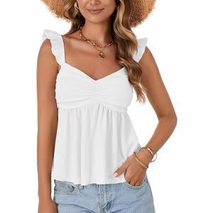 LYANER Women's Babydoll Tank Top Summer Camisole Dressy Casual Ruffle Strap Sleeveless Flowy Hem Peplum Tops White Small