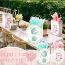 24 Pcs Tea Party Gift Bags with Tissue Paper Floral Teapot Goodie Treat Bags with Handles Tea Party Decorations for Wedding Baby Shower Birthday Favors Supplies, Pink and Green