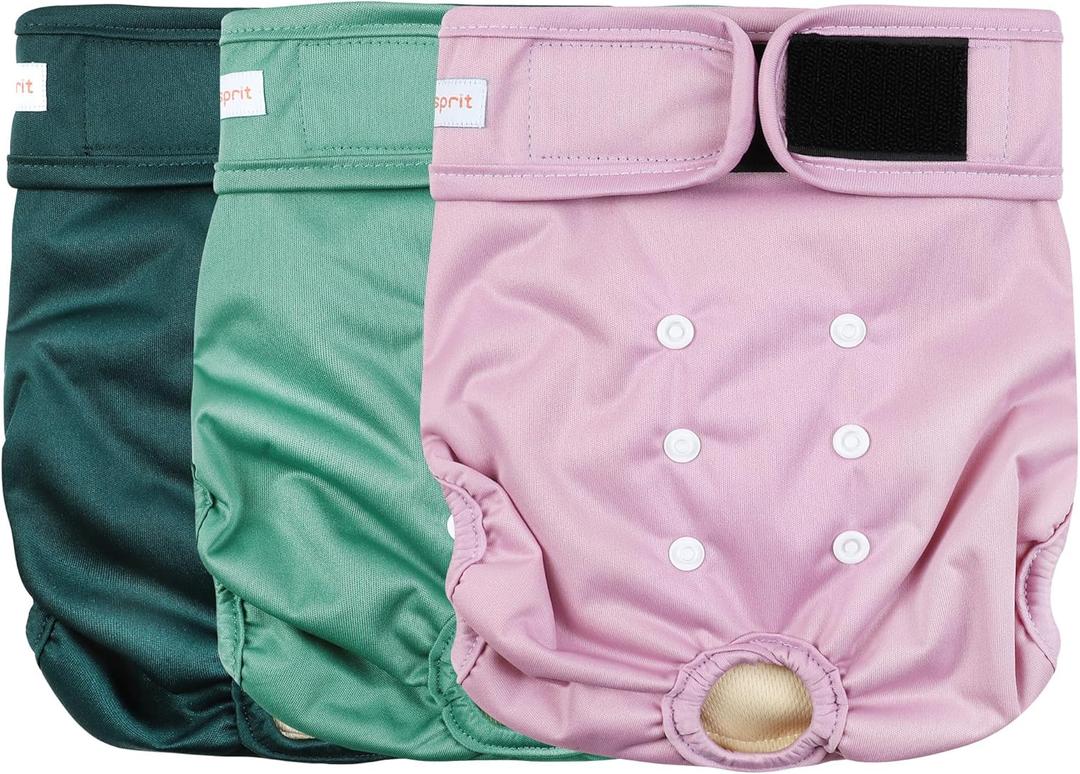 Langsprit Washable Female Dog Diapers (3 Pack) - No Leak Reusable Diapers for Doggy Female in Period - Highly Absorbent Dog Heat Panties with Adjustable Snaps Black S Size (Solid Color-ZLQ)