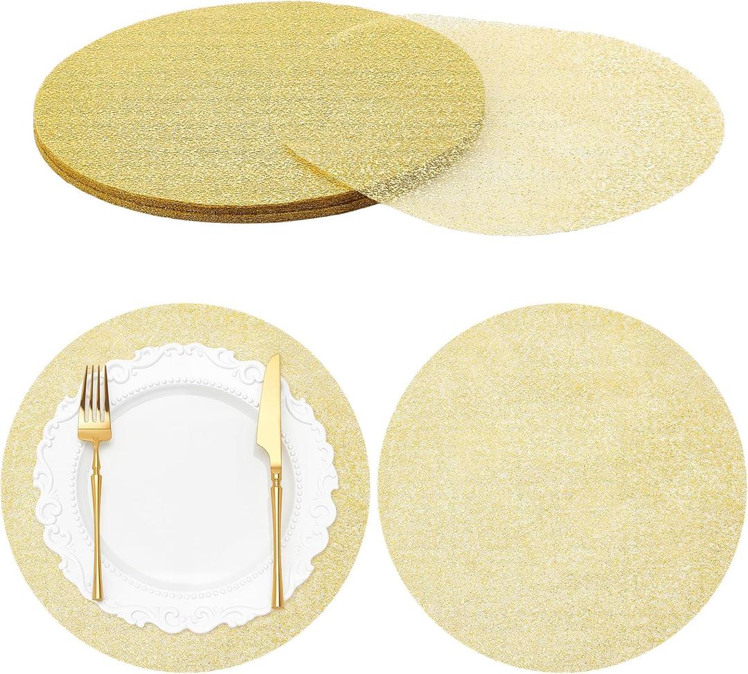 120PCS Disposable Gold Placemats Set, 13 Inch Gold Foil Table Mats Bulk, Metallic Mesh Pressed Round Doilies for Tables, Paper Placemats for Wedding Birthday Party Dining Table Home Decor
