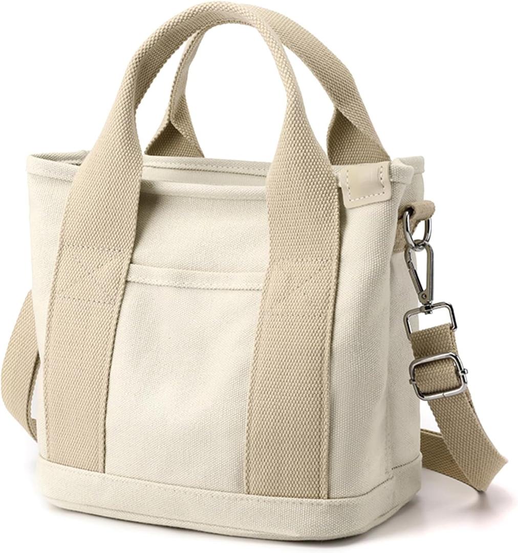 Canvas Tote Bag for Women,Small Totes Bags with Zipper Crossbody Purse with Pockets Large Shoulder Handbag,2 Sizes