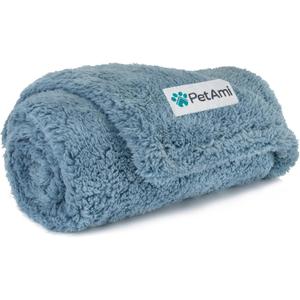 PetAmi Fluffy Waterproof Dog Blanket for Small Medium Dogs, Soft Warm Pet Sherpa Throw Pee Proof Couch Cover, Reversible Cat Puppy Bed Blanket Sofa Protector, Plush Washable Pad (Dusty Blue, 29x40)