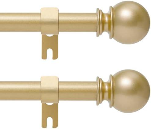 Gold Curtain Rod for Windows 28 to 48 Inch, 2 Pack 5/8 Inch Diameter Adjustable Rod With Brackets, Heavy Duty Easy to Install Outdoor Curtain Rods for Bedroom, Patio