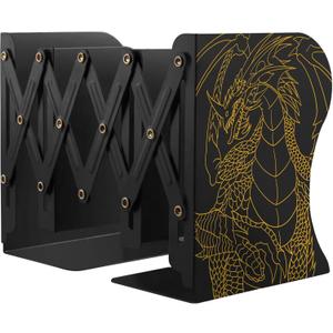 Dragon Bookends, Adjustable Bookends, Unique Book Holders for Shelves, Metal Book Ends for Heavy Books, Non-Skid Book Stander for Desk, Shelf, Office, Stationery Gift (Black)