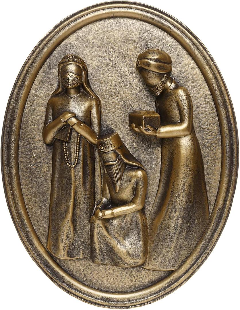 Framed Christmas Wall Art Nativity Three Wise Men for Holy Family 3D Oval, Vintage Christmas Wall Decor Gold Nativity Set Religious Decorations For Living Room Bedroom Hallway