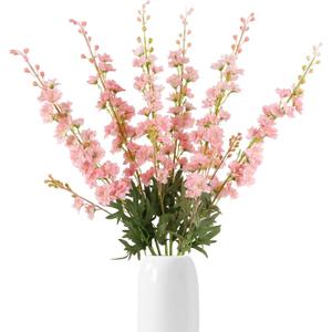 6 PCS Light Pink Delphinium Artificial Flowers, Long Stem Artificial Flowers with Bendable Stems, Silk Larkspur for Tall Vase Home Garden Wedding Table Decor
