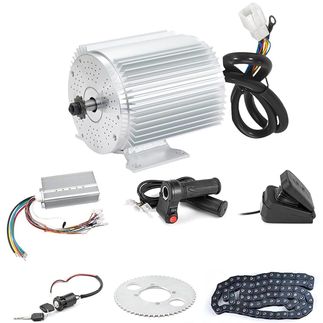 BLDC 72V 3000W Brushless Motor Kit with 24 Mosfet 50A Controller and Throttle Foot Pedal for Electric Scooter Engine Motorcycle DIY Part Conversion Kit (6 Part in 1 and Motor with Foot)
