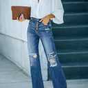 Utyful Women's High Waist Relaxed Fit Ripped Jeans Stretchy Flare Jeans Denim Pants S