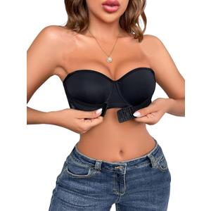 Floerns Women's Unpadded Front Closure Half Cup Push Up Strapless Bra, Large, Black 