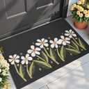 DEXI Front Door Mat Outside Entrance, 17x30 Spring Entryway Doormat Dirt Trapper, Heavy Duty Non Slip Entry Mats for Patio Garage Porch Home Decorative, Black