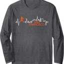 Vintage San Francisco Skyline Baseball Heartbeat Men Women Long Sleeve T-Shirt (Dark Heather Grey, L)