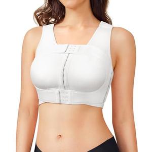 BRABIC Front Closure Post Surgical Compression Everyday Bra for Women Mastectomy with Removable Breast Support Band White, M
