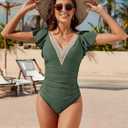 Blooming Jelly Womens Tummy Control Bathing Suits Slimming Ruffle Swimsuit One Piece Lace Swimwear (Green, L)