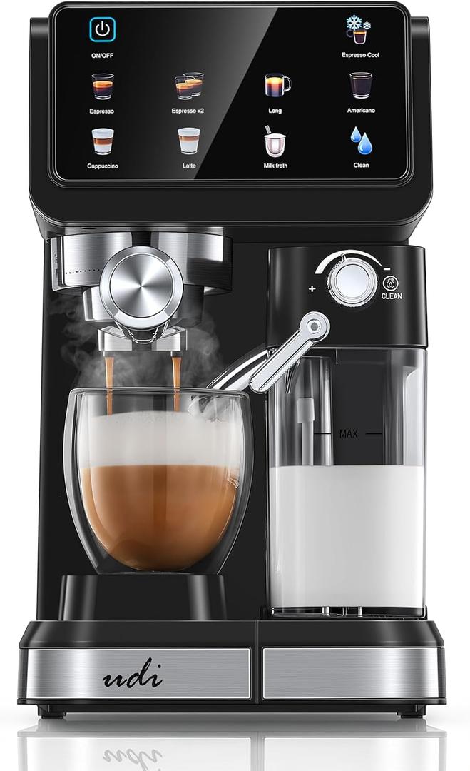UDI 20 Bar Espresso Machine, 9-in-1 Coffee Maker | Automatic Milk Frother, One-Touch Cappuccino Latte Macchiato Americano Iced Espresso, Self-Cleaning Function for Home Use
