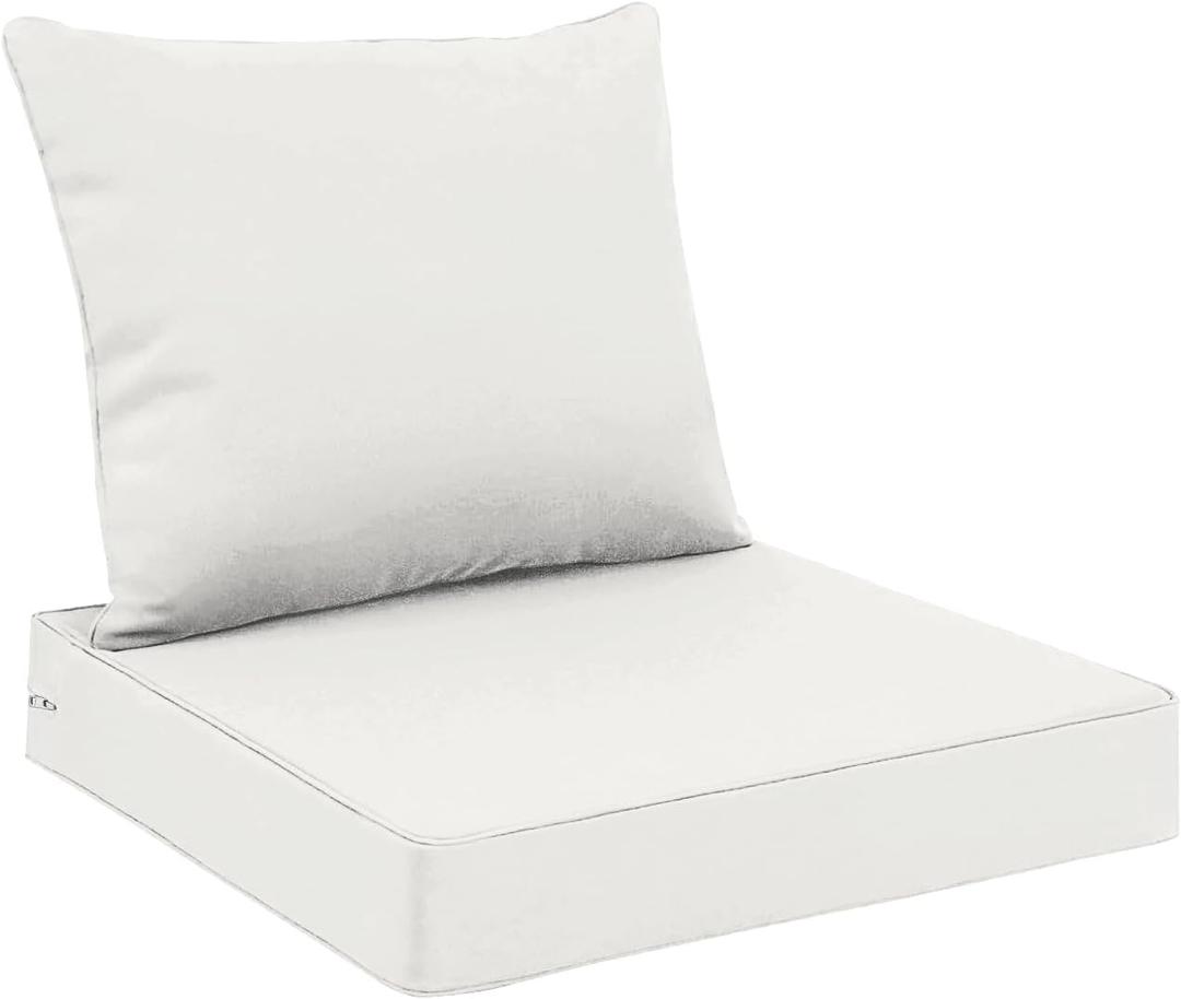 All Smiles White Outdoor Chair Cushions for Patio Furniture Set of 24x24 Inch for Deep Seat Waterproof Fade Resistant Replacement Cushions with Removable Cover for Seat Yard Garden Deck