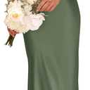 PRETTYGARDEN Women's 2 Piece Satin Outfits Summer Sleeveless Mock Neck Crop Tops and Long Skirt Dress Sets (Green, S)