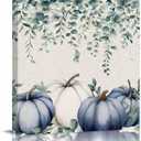 BiadingCC Fall Canvas Wall Art Eucalyptus Leaves Pumpkin Oil Paintings on Canvas Blue White Pumpkin Thanksgiving Wall Decor for Living Room Bedroom Bathroom Artwork Decorations Ready to Hang 8x8in