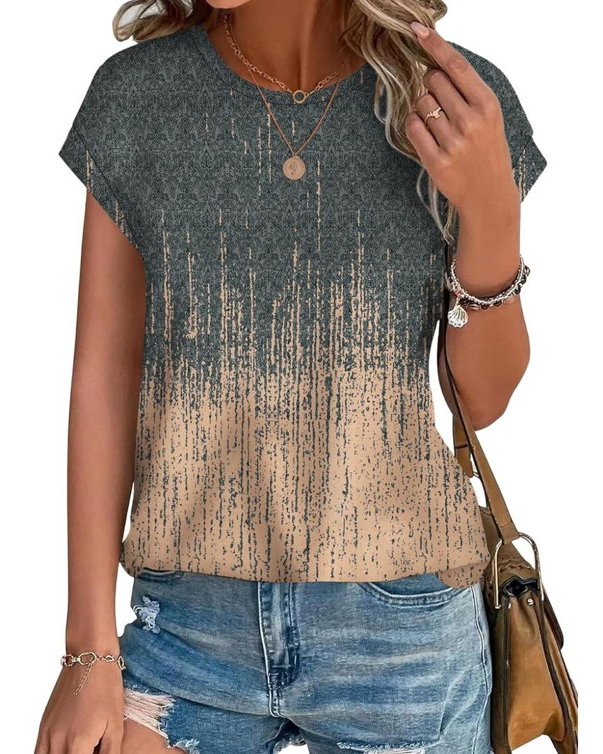 XIEERDUO Womens Tops Short Sleeve Shirts Blouses for Women Dressy Casual Cap Sleeve Tops with Curved Hem, Small