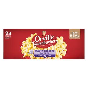 Orville Redenbachers Microwave Popcorn, Movie Theater Butter Flavor, 3g Fiber Per Serving, Movie Night Supplies, 3.29 oz., 24-Count