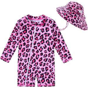 NIFACO Baby Girls Swimsuit 18-24 Months Infant Zipper Bathing Suit UPF 50+ Long Sleeve Rashguard Sunsuit B-Leopard
