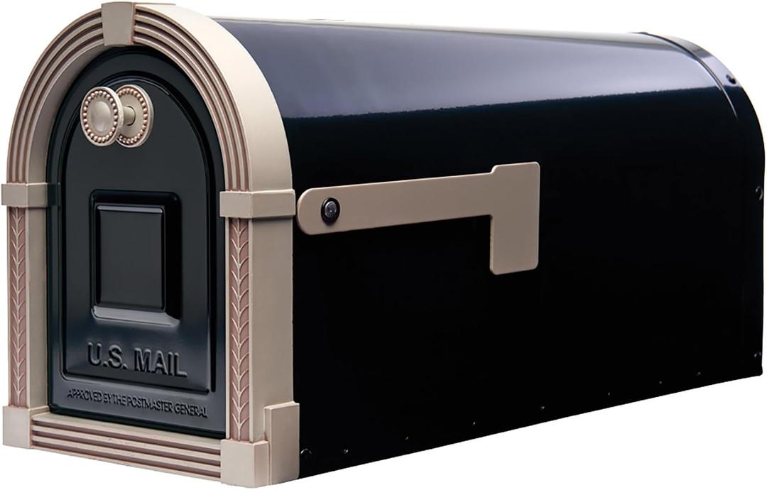 Brunswick Large, Steel, Post Mount Mailbox, Black with Brushed Nickel, 
22.99"D x 7.9"W x 10.75"H
