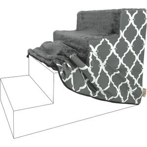 Best Pet Supplies Foam Pet Steps Cover for Small Dogs and Cats, Portable Ramp Stairs for Couch, Sofa, and High Bed Climbing (Cover Only) - Gray Lattice, 4-Step (H: 18") (Cover Only)