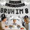 8th Birthday Decorations Balloons Boys - 33 Pcs Black Silver Bruh Im 8 Banner Fishtail Flag Foil Number Cake Topper Balloon Set for Boy 8 Year Old Happy Birthday Party Decor Supplies