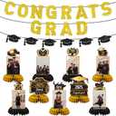 11PCS Prom 2025 Graduation Decorations Honeycomb Photo, Congrats Grad Banners and Table Honeycomb Photo Centerpiece Congratulate Graduation Table Toppers for Party Supplies