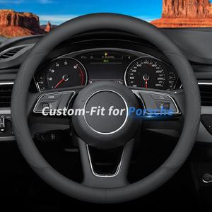 Deer Route Custom-Fit for Porsche Steering Wheel Cover, Premium Leather Car Steering Wheel Cover with Logo, Non-Slip, Breathable, for Porsche Accessories (B-Style,for Porsche)