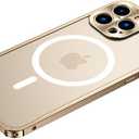 Magnetic Series Designed for iPhone 14 Pro Max Case,[Compatible with MagSafe] Slim Matte Translucent Aluminum Alloy Metal Frame,Military Drop&Camera Lens Protection Shockproof Cover,Gold
