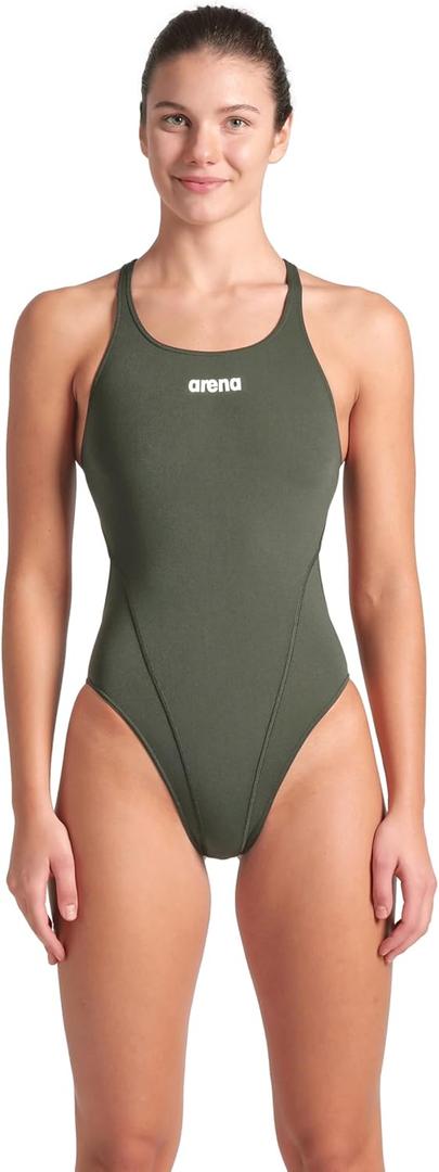 ARENA Women's Performance Solid Team Swim Tech Swimsuit (28, Dark Sage/Arctic Lime)