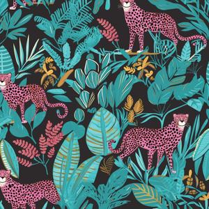Leopard Peel and Stick Wallpaper Vintage Jungle Anima Contact Paper Tropical Floral Wall Mural Home Vinyl Waterproof Self Adhesive Removable Renter Friendly Wall Paper 17.5" x 78" (Pink)
