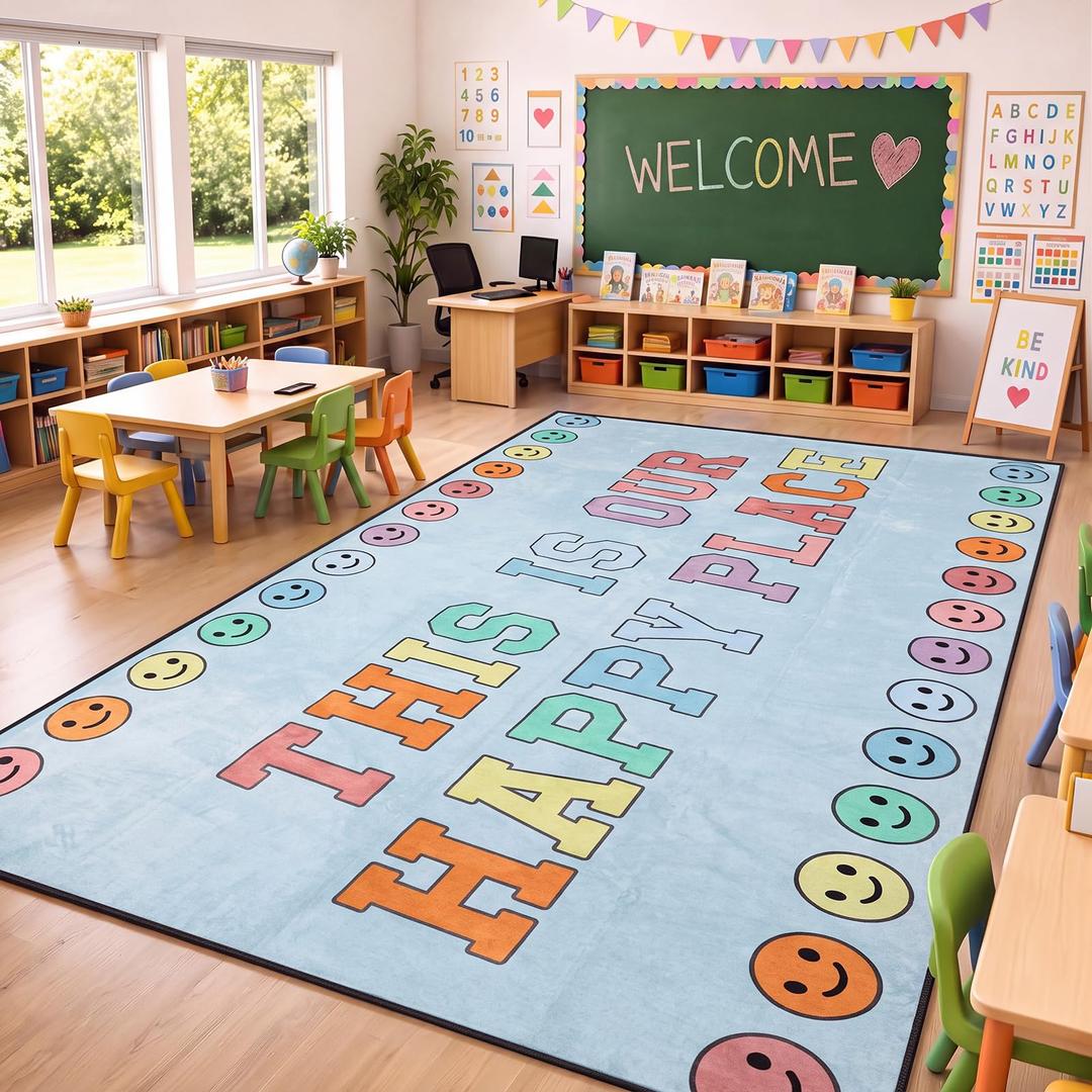 Frienda 13 x7.5 ft Large Classroom Rug for Kids Rainbow Cloud Rug