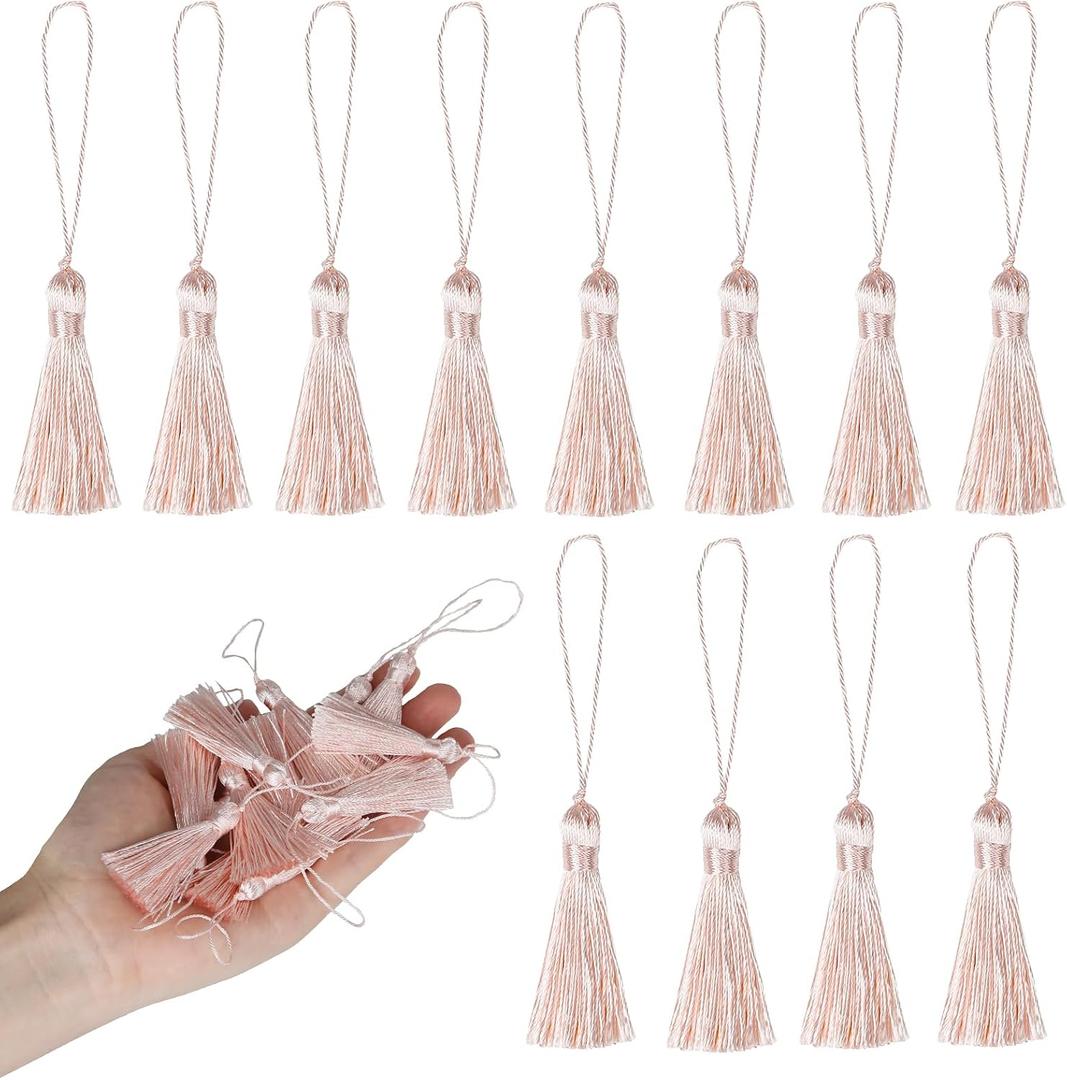 BEL AVENIR 45 pcs Mini Bookmark Tassels 3.75inch/9.5cm Silky Handmade Key Tassel with 2.15inch Cord Loop, DIY Craft Accessory,Tags (Light Pink, 45 pcs)…