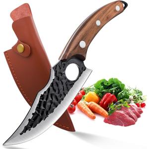Upgraded Huusk Kitchen Chef Knife Viking Knife with Sheath Japanese Forged Japan Knives Boning Knife Multipurpose Meat Knives Outdoor Camping BBQ Knife with Gift Box (Brown)