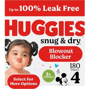 Huggies Size 4 Diapers, Snug & Dry Baby Diapers, Size 4 (22-37 lbs), 180 Count (6 Packs of 30), Packaging May Vary